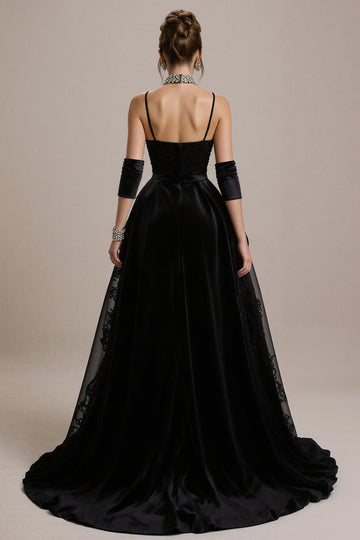 Black Lace Appliqued A-Line Pageant Dress